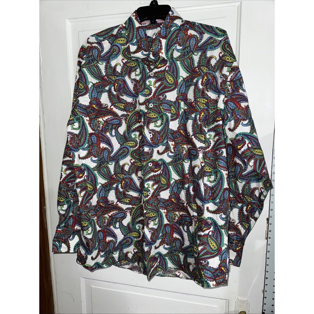 Alan Flusser Shirt Mens Large Multicolor Paisley Button Up Casual Colorful